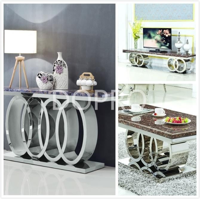 Silver Stainless Steel Dining Table Set with Marble Top