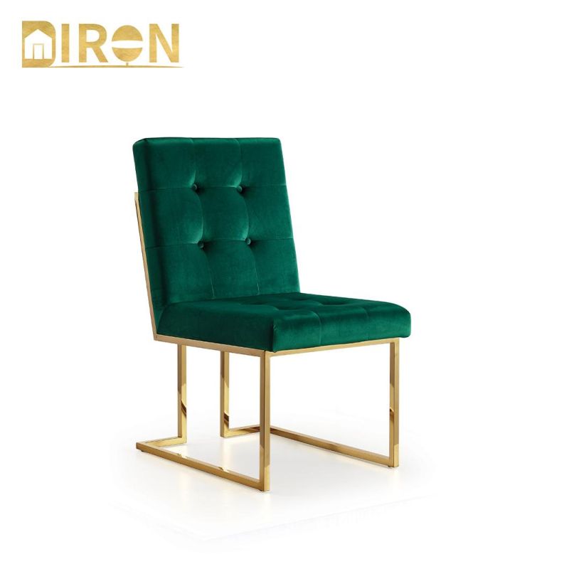 Wholesale Modern Velvet Fabric Upholstered Metal Gold Leg Dining Chairs