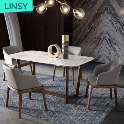 Linsy Wooden Marble Dining Table and Chair Set Dy1r