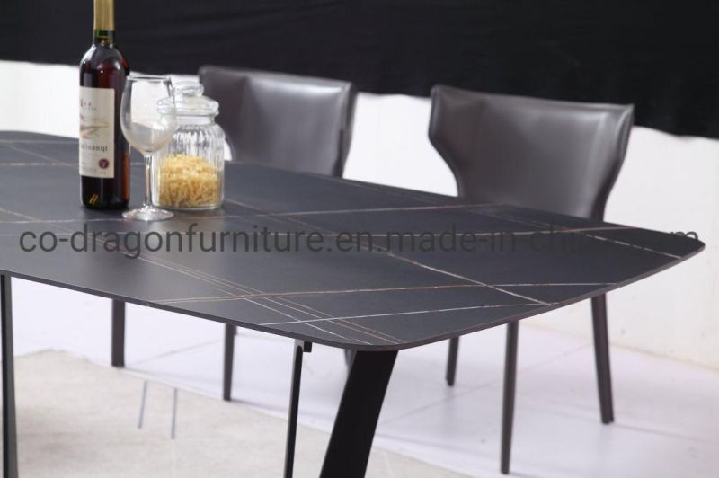 Rock Plate Top Steel Leg Rectangle Dining Table Sets Furniture