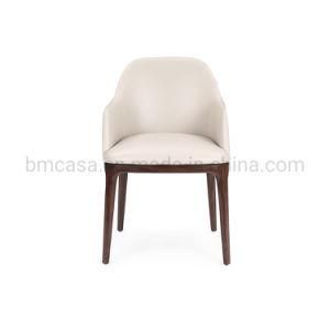 B&M Upholstery Armrest Leather Dining Chair with Solid Wood Legs