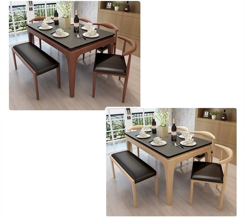 Modern Wooden Home Dining Living Room Furniture Chair Set Black Metal Leg Restaurant Dining Table with Chair