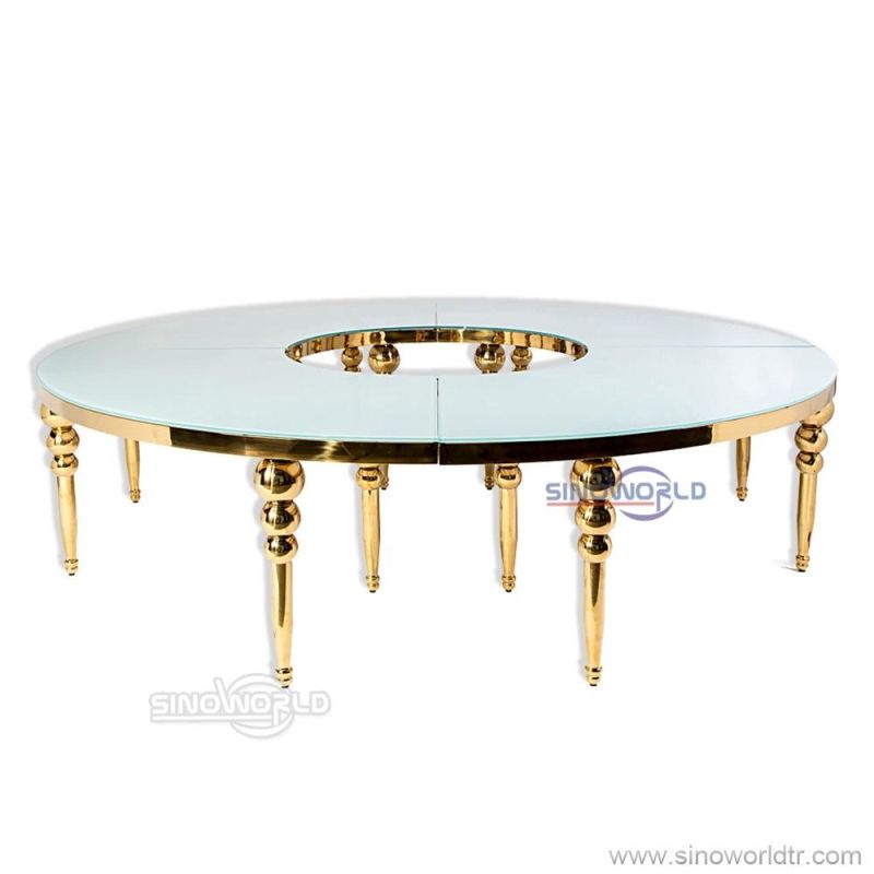 Luxury Home Furniture Glass Curved Marble Wedding Golden Stainless Steel Dining Table