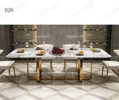 New Design Gold Stainless Steel Dining Table with Marble Top