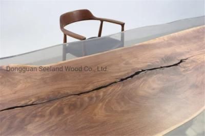 Custom Size Walnut Wood &amp; Resin Dining Table Top with Live Edge for Luxury Furniture
