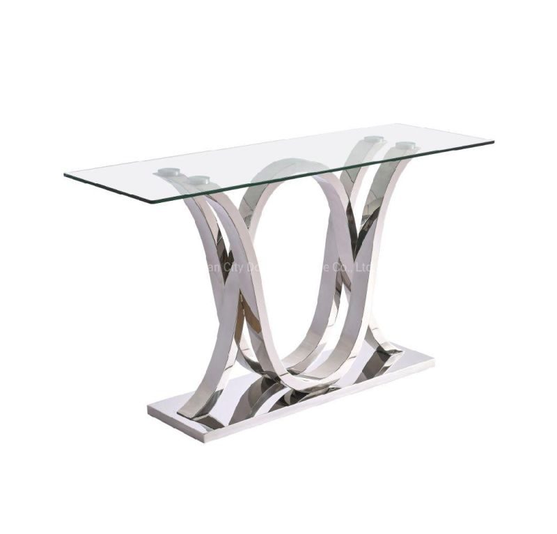 Mirror Polishing Stainless Steel Dining Table with Clear Glass Top