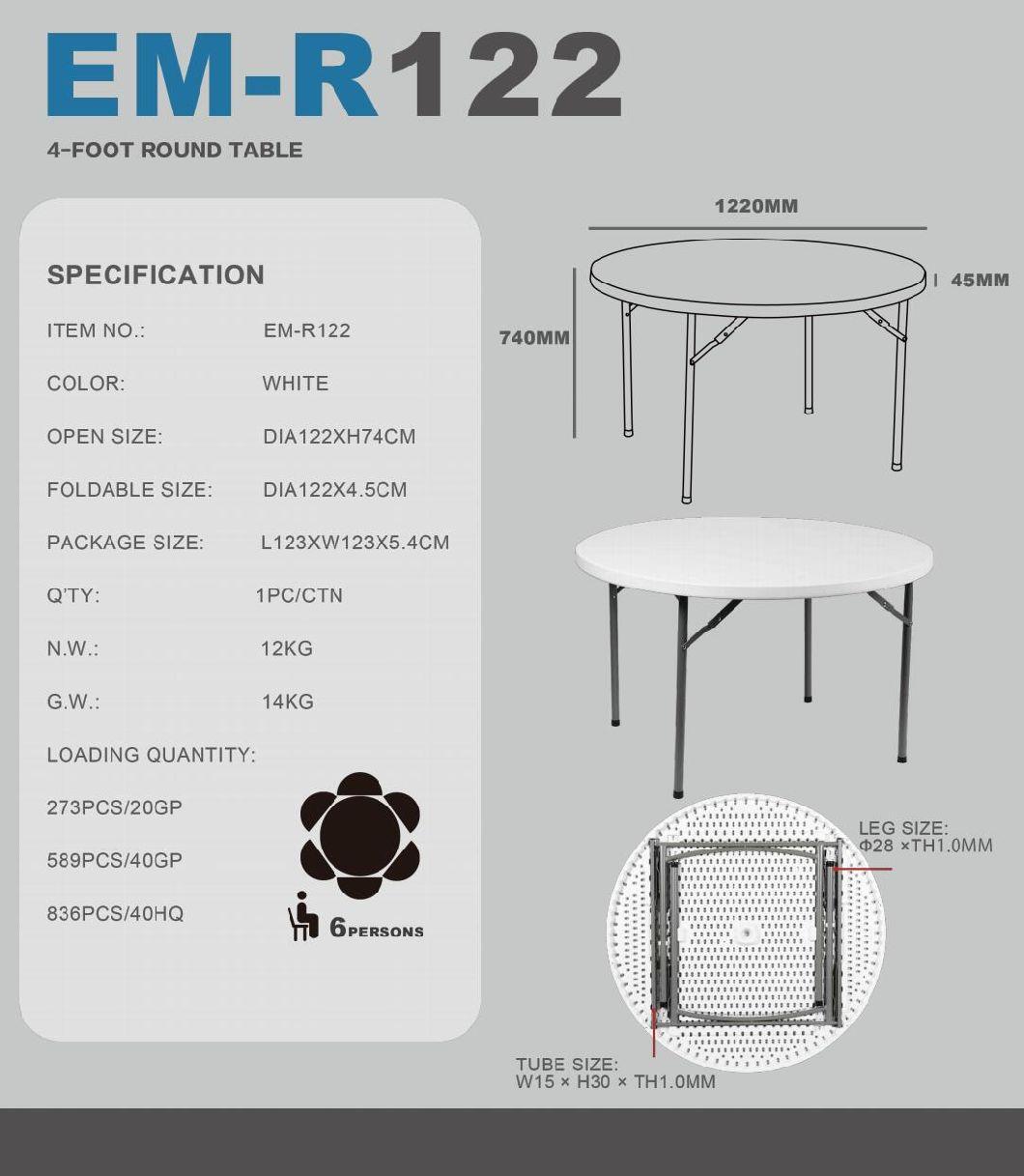 Factory Price 30 Years Experience Customized 4FT Round Foldable Plastic Folding Dining Tables for Garden ,Meeting ,Event,Party,Wedding,School,Hotel,Dining Hall