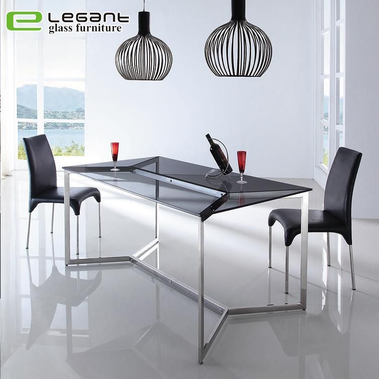 Tempered Glass Top Rectangular Dining Table with Solid Wood