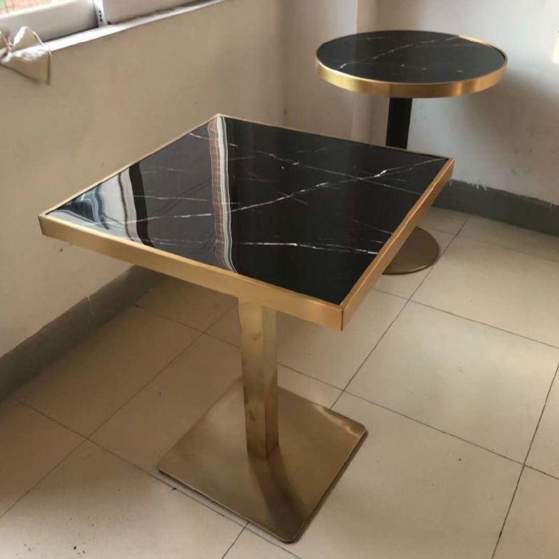 Hot Sell Marble Top Stainless Steel Table Restaurant Rectangular Table Black Dining Table Tile Top Coffee Table