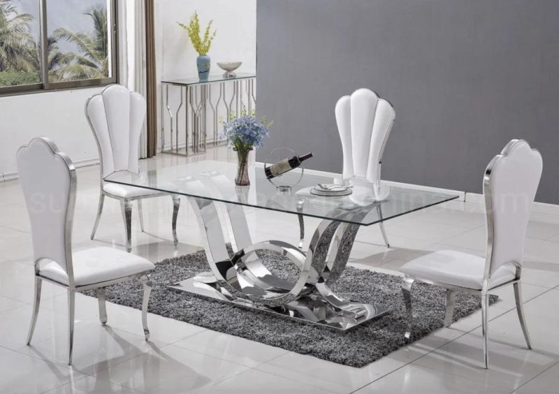 Germany Style Rectangle Tempered Glass Dining Table Home Furniture Set