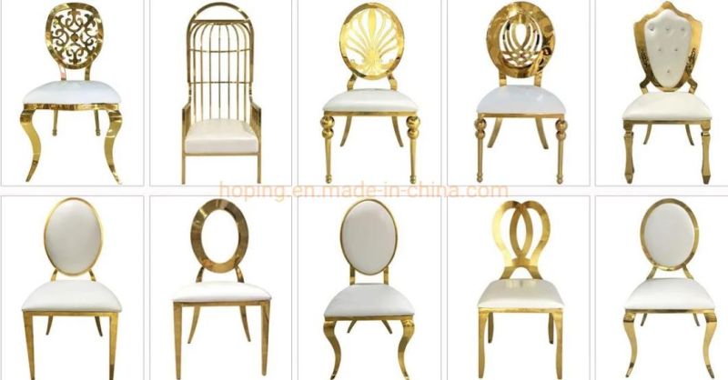 Modern Hotel Chair Ding Table Wedding Chair White Stainless Steel Gold Wedding Oval Back Dining Chair for Banquet Events Dinner Room