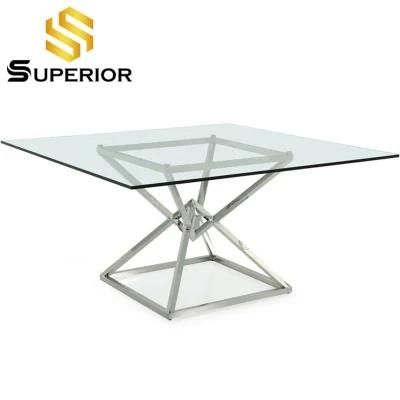 Contemporary European Style Square Glass Dining Table with Modern Design