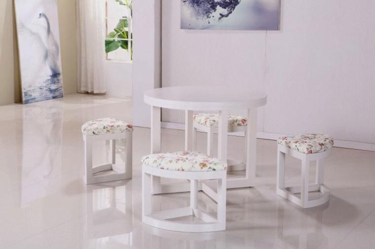 One Table with Four Stools Wooden Dining Set (M-X1026)