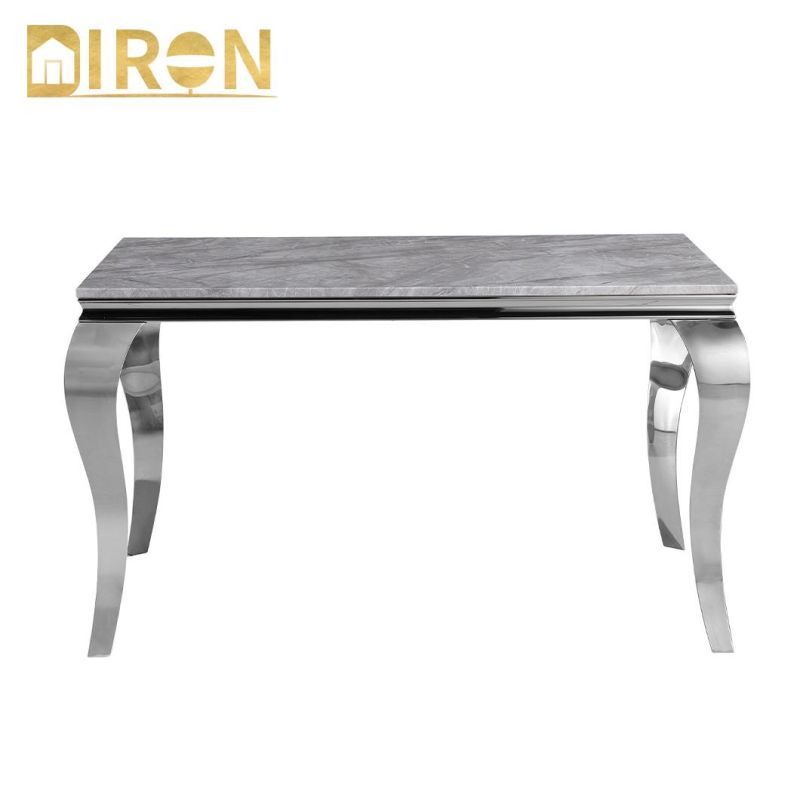 Italy Hotel Restaurant Outdoor Dining Room Chair Furniture Modern Home Stainless Steel Base Marble Top Dining Table