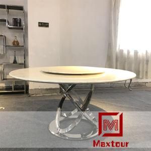 Silver Stainless Steel with White Marble Top Dining Table