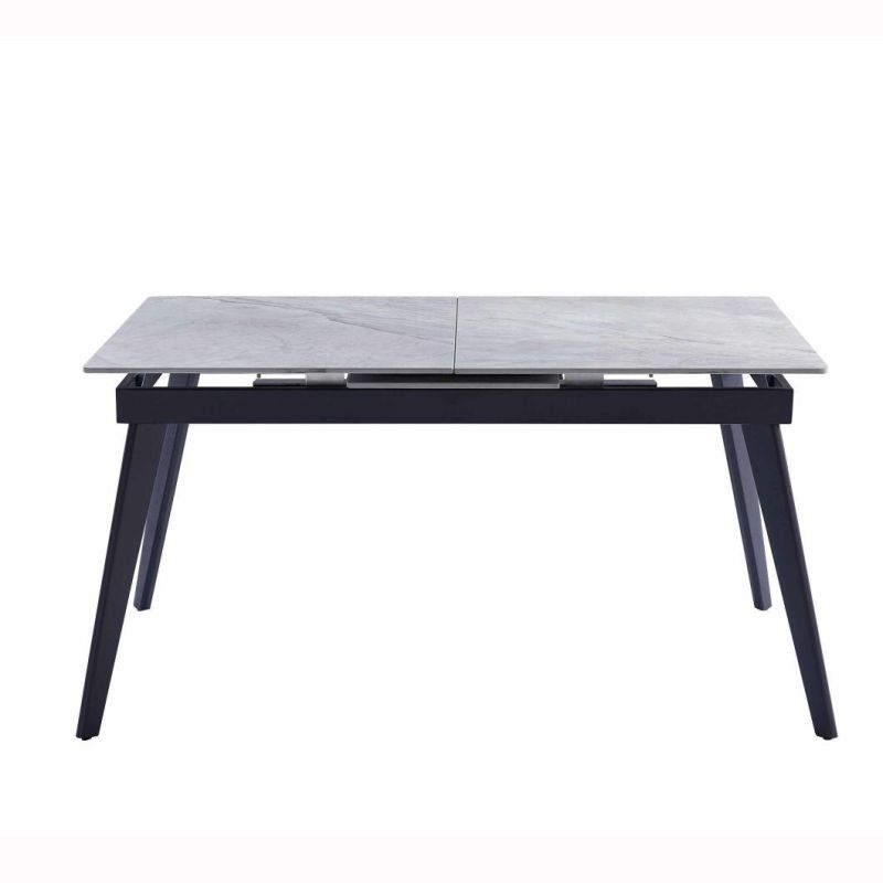 Hot Sale Extension Lift Middle Top Sintered Stone Grey Ceramic Dining Table with Metal Base