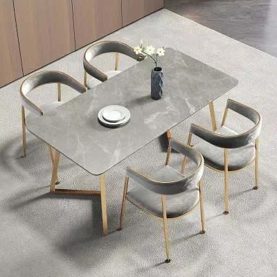 Modern Dining Set Home Furniture Marble Top Gold Chrome Stainless Steel Dining Table