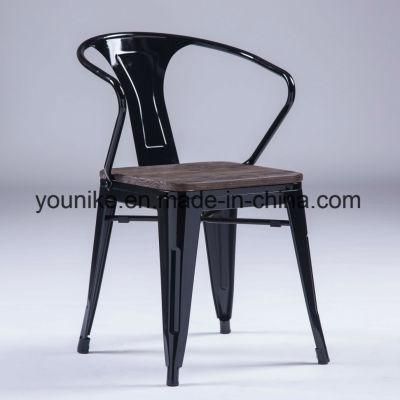 Industrial Armchair with Wood Tolix Metal Dining Chair 2