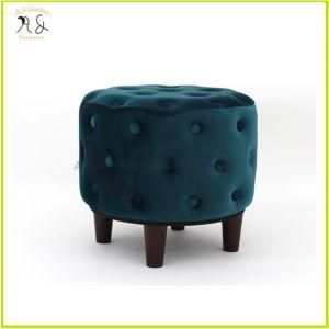 Customized Velvet Round Shape Foot Stool Ottoman Pouf with Wooden Legs