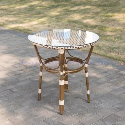 (SP-AT410) Outdoor Use Aluminum Frame with PE Rattan Glass Desktop Outdoor Table for Garden