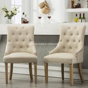 Modern Dining Room Furniture Linen Fabric Tufted Wood Upholstered Ring Back Banquet Chair