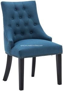 Furniture Design Classic Dining Table Wood and Blue Fabric Tufted Upholstered Side Restaurant Chair