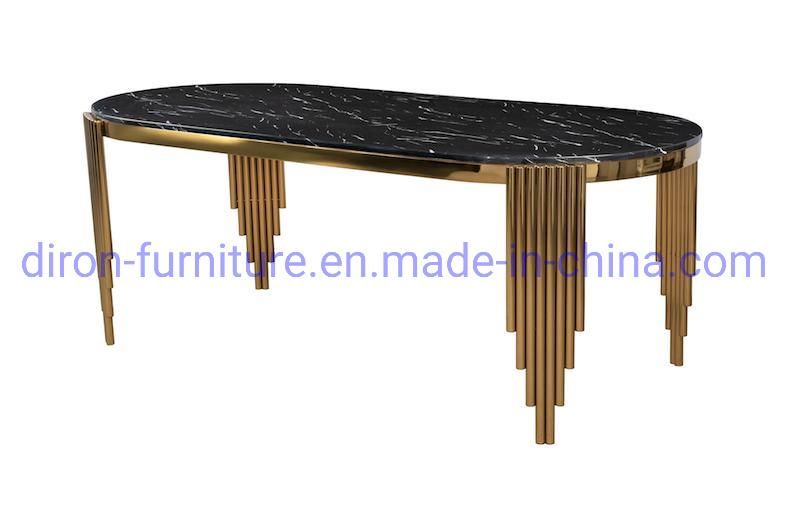 Modern Luxury Curved Marble Top Golden Stainless Steel Restaurant Dining Table Black