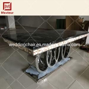 European Classic Stainless Steel Base Artificial Marble Dining Table with Shells Decoration