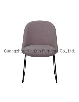 Light Grey Fabric Seat Metal Legs Dining Chairs for Commercial Coffee Shop Use