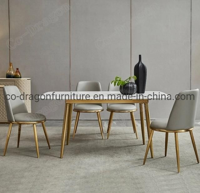 Italian Style Gold Stainless Steel 6 Chairs Marble Dining Table