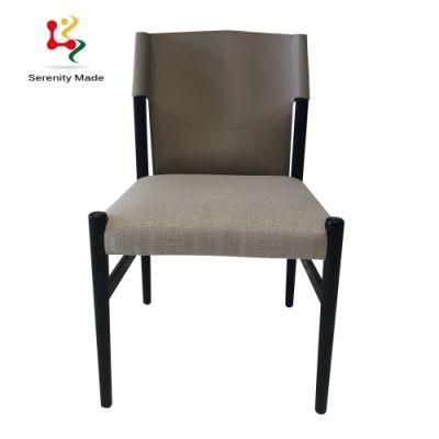 Special Design Leather Back Fabric Upholestered Seating Wooden Frame Restaurant Dining Chair