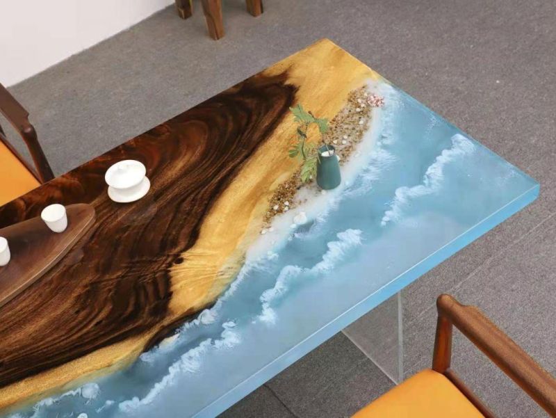 Solid Wood Crystal Clear River Table Top Epoxy Resin Dining Table