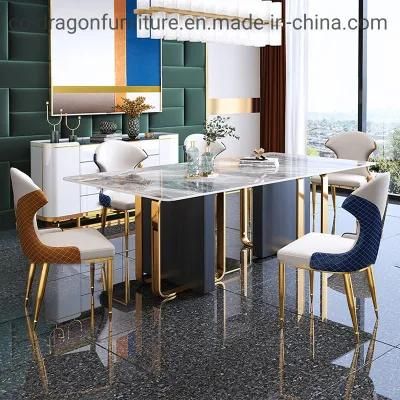 Luxury Dining Furniture Stainless Steel Dining Table with Marble Top