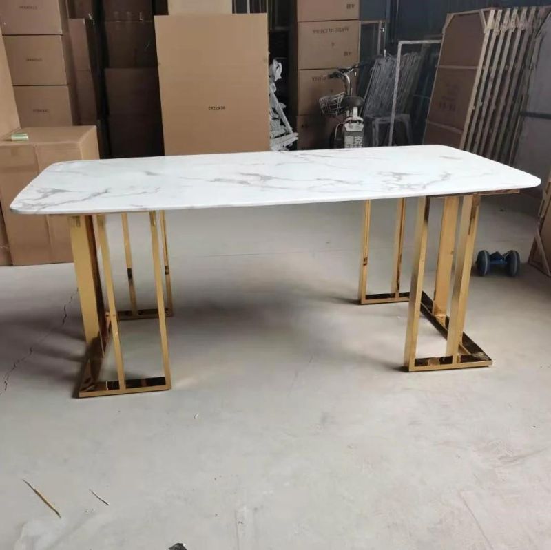 Wholesale High-Gloss Marble Modern Gold Leg Gold Dining Table