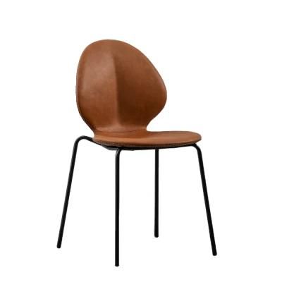 Indoor Furniture Nordic Brown PU Modern Dining Chair Leather