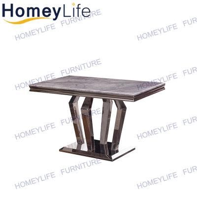Foshan Home Furniture Silver Chrome Marble Dining Table with Chairs