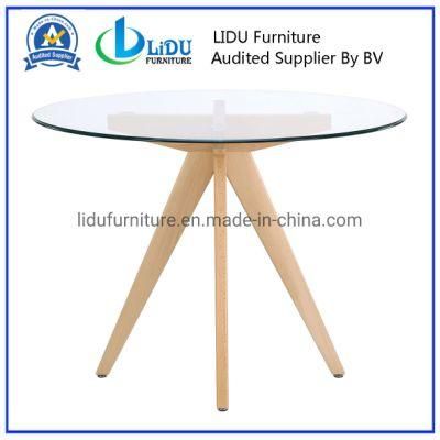 Glass Top Table Best Price Glass Transparent Round Coffee Dining Table with Wooden Legs Dining Room Set Round Table