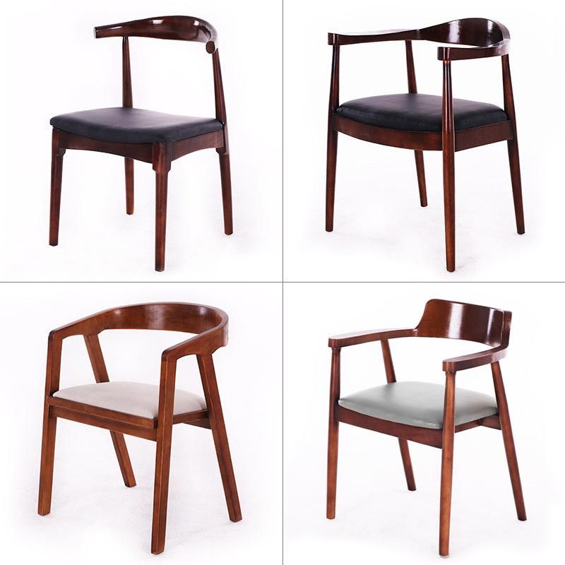Wood Armchair Backrest Casual Restaurant PU Leather Dining Chairs