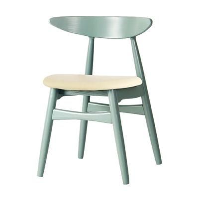 Kvj-9023 Green Cream PU Seat Moonback Restaurant Wood Dining Chair