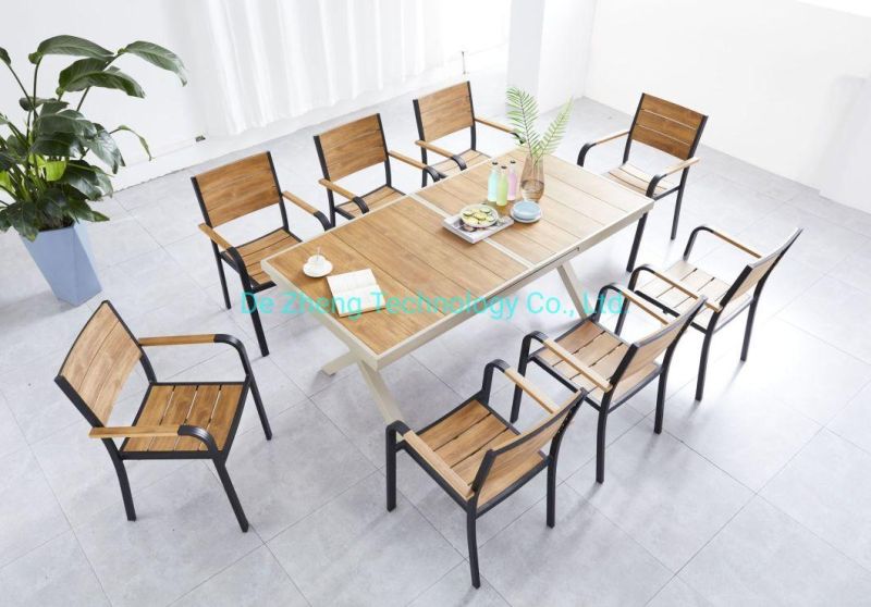 Leisure Facilities Garden Detachable and Assembled Cartons Extendable Table Outdoor Furniture Poly Wood Metal Dining Table