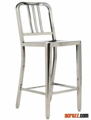 Outdoor Aluminum Metal Chrome Stool High Navy Chair Bar Stool