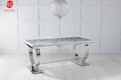 180cm Cream Marble and Stainless Steel Chrome Dining Table Vida Living Arianna Grey Marble with Stainless Steel Base Table