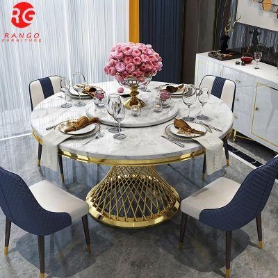Restaurant Table Marble Top Round Dining Table Set High Quality Stainless Steel Base with Natural Marble Top