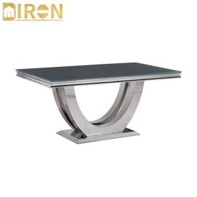 Dining Room Furniture Glass Top Turkey Dining Table with Stainless Steel