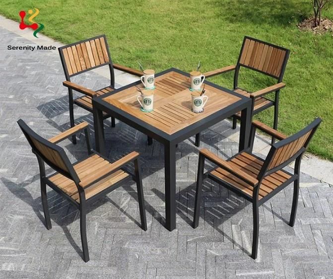 Hot Sale Wholesale Outdoor Restaurant Cafe Coffee Teak Wood Aluminium Frame Garden Dining Chair