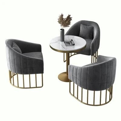 Modern Blue Velvet Upholstery Shell Sofa Chair with Gold Legs