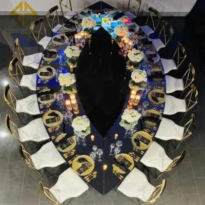 20 Person Black Marble Top Brass Gold Stainless Steel Dining Table with Chair Dining Room Furniture Set