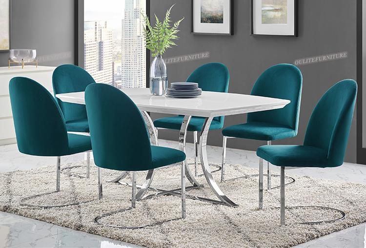 6 Seater Metal Legs Velvet Dining Chair with Dining Table