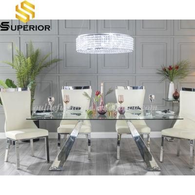 High Back Silver Dining Chair with Glass Dining Table Sets