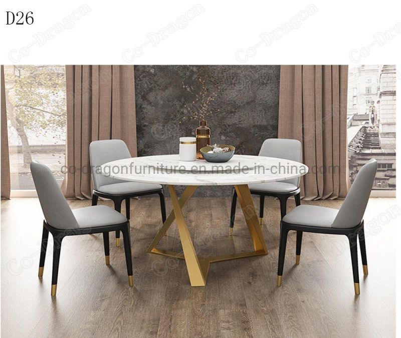 Modern Furniture Round Marble Top Dining Table with Steel Frame